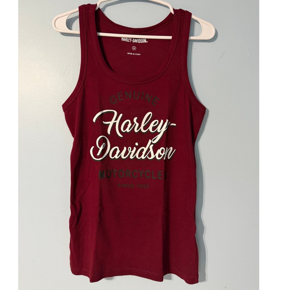 Harley-Davidson Women's M Ribbed Tank Top Burgundy Maroon Graphic Logo 0639